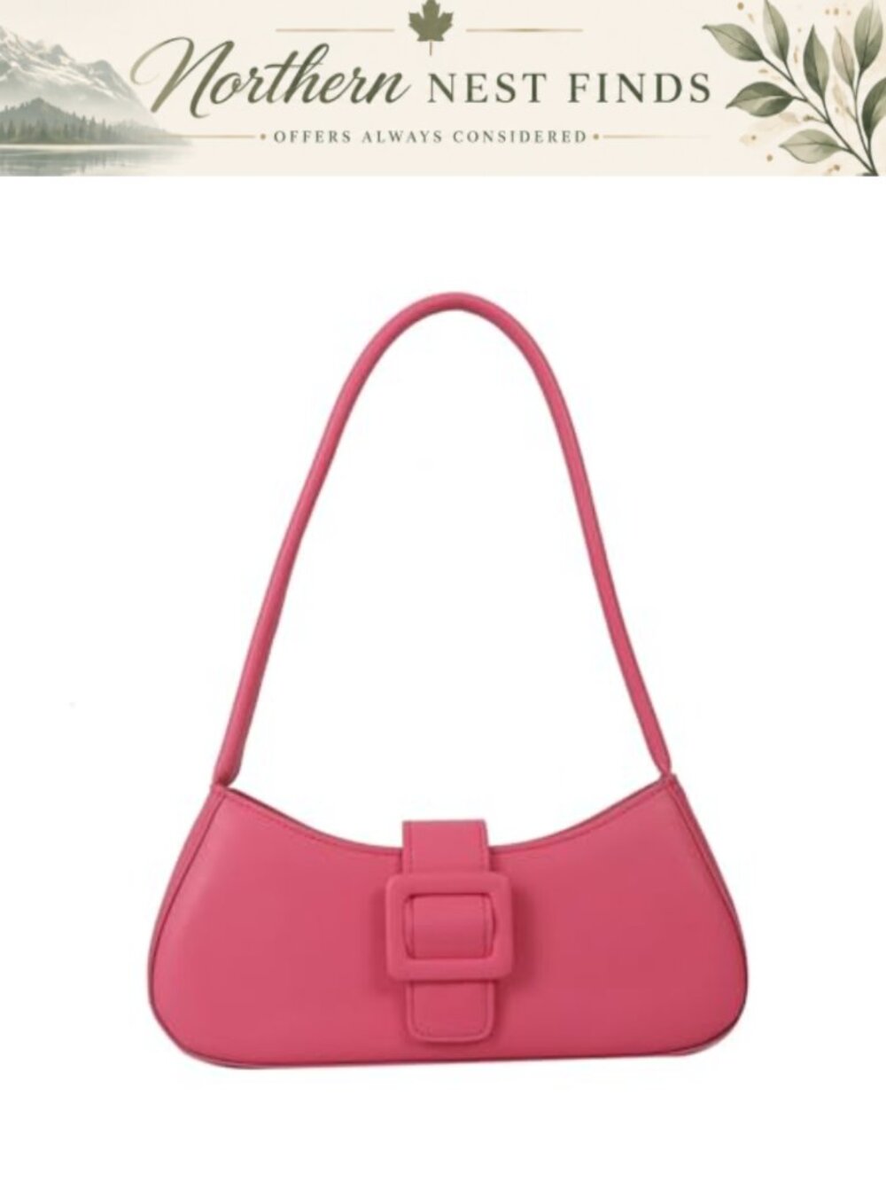 PU Mini Shoulder Bag, Square Buckle Detail, Compact Purse